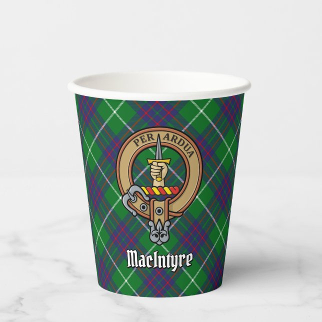 Clan MacIntyre Crest over Hunting Tartan Paper Cups (Front)