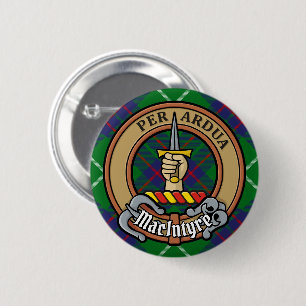 Clan MacIntyre Crest over Tartan 6 Cm Round Badge