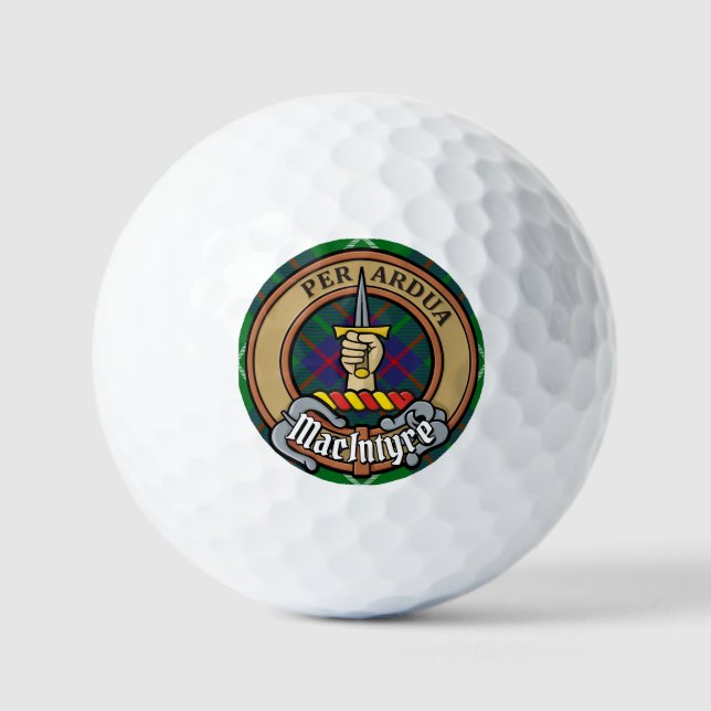 Clan MacIntyre Crest over Tartan Golf Balls (Front)