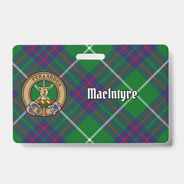 Clan MacIntyre Crest over Tartan ID Badge (Front)