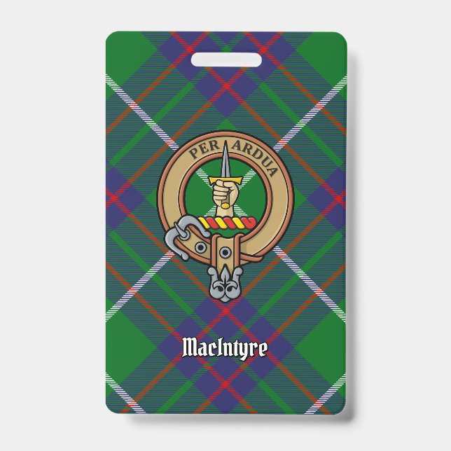 Clan MacIntyre Crest over Tartan ID Badge (Front)