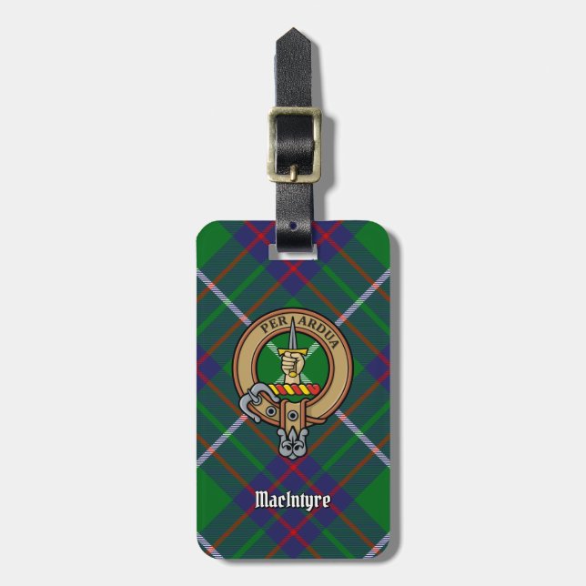 Clan MacIntyre Crest over Tartan Luggage Tag (Front Vertical)