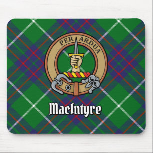 Clan MacIntyre Crest over Tartan Mouse Mat