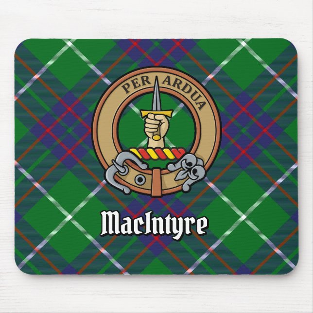 Clan MacIntyre Crest over Tartan Mouse Mat (Front)