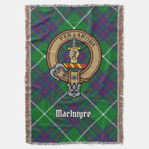 Clan MacIntyre Crest over Tartan Throw Blanket