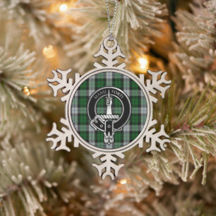 Clan MacKay Crest & Dress Tartan Snowflake Pewter Christmas Ornament