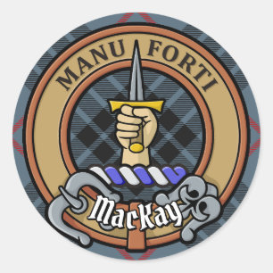 Clan MacKay Crest over Blue Tartan Classic Round Sticker