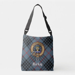 Clan MacKay Crest over Blue Tartan Crossbody Bag