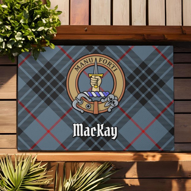 Clan MacKay Crest over Blue Tartan Doormat (Creator Uploaded)