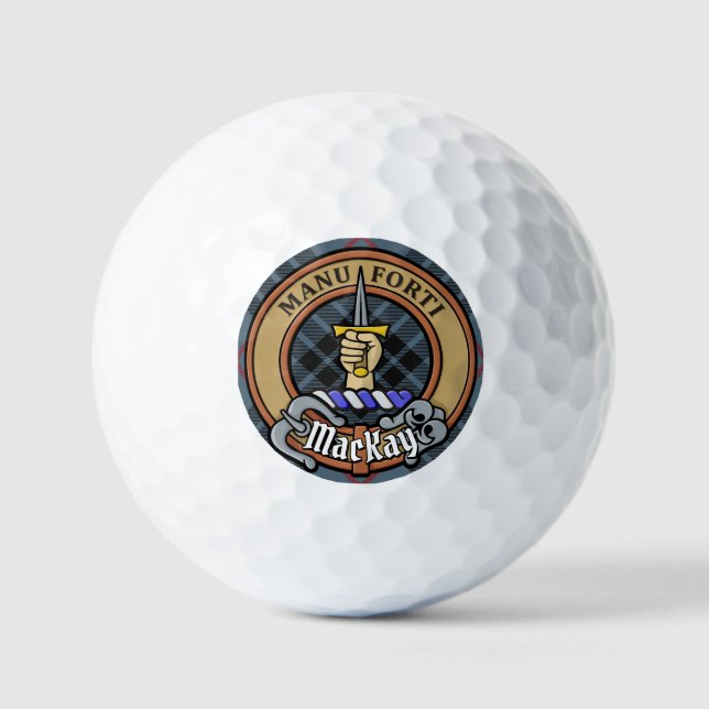 Clan MacKay Crest over Blue Tartan Golf Balls (Front)