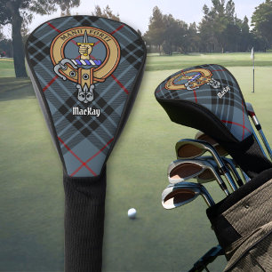 Clan MacKay Crest over Blue Tartan Golf Head Cover