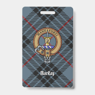Clan MacKay Crest over Blue Tartan ID Badge