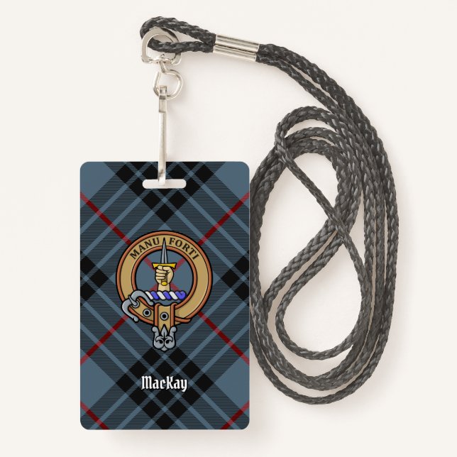 Clan MacKay Crest over Blue Tartan ID Badge (Front with Lanyard)