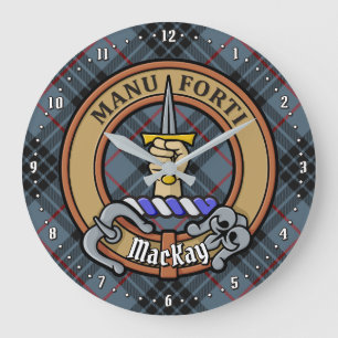Clan MacKay Crest over Blue Tartan Large Clock