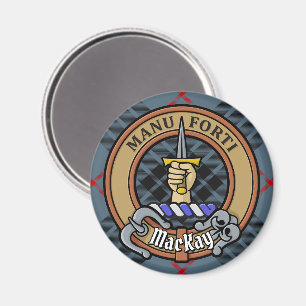 Clan MacKay Crest over Blue Tartan Magnet