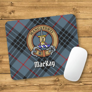 Clan MacKay Crest over Blue Tartan Mouse Mat