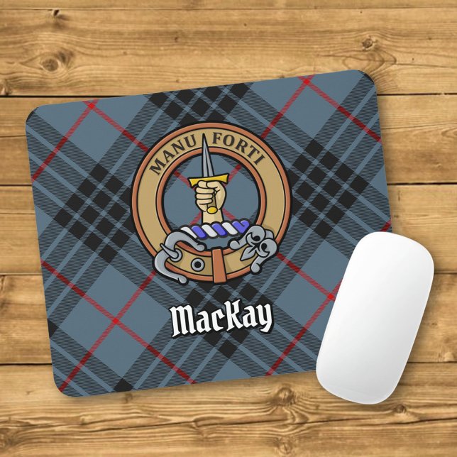 Clan MacKay Crest over Blue Tartan Mouse Mat (Creator Uploaded)