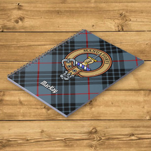 Clan MacKay Crest over Blue Tartan Notebook