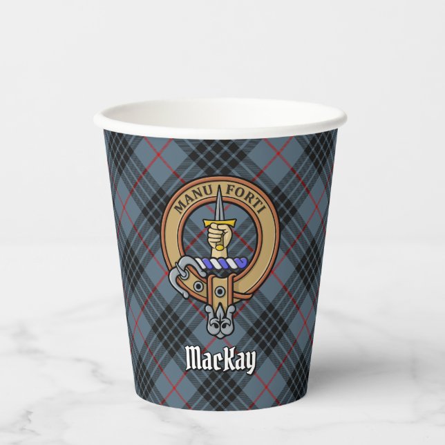 Clan MacKay Crest over Blue Tartan Paper Cups (Front)