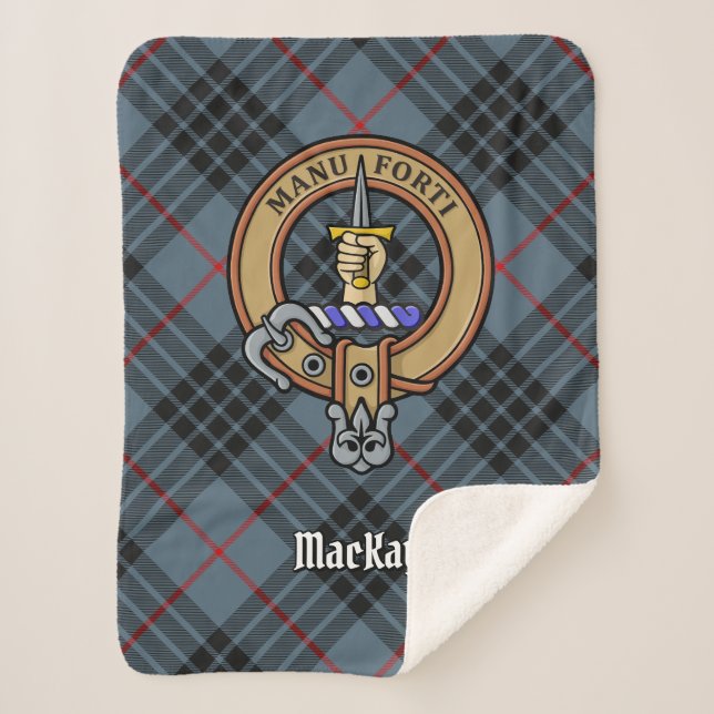 Clan MacKay Crest over Blue Tartan Sherpa Blanket (Front)