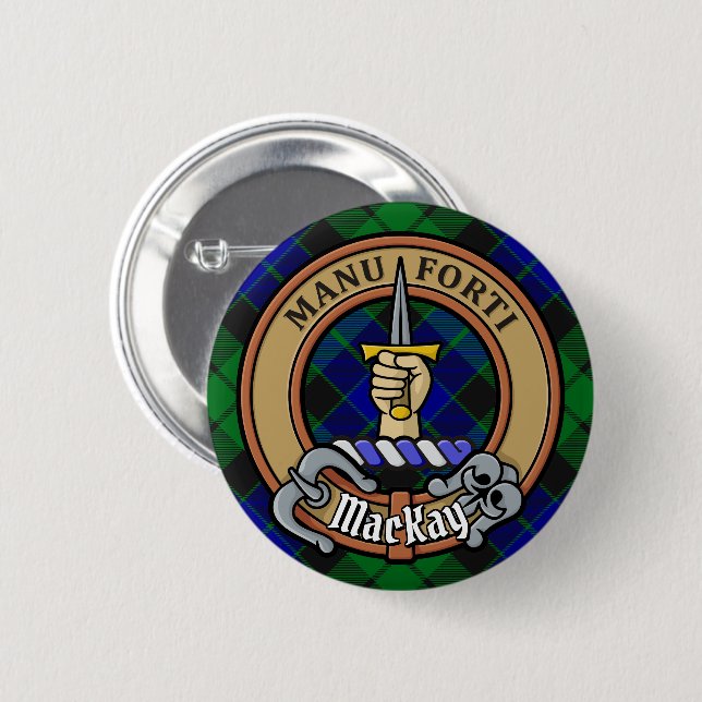 Clan MacKay Crest over Tartan 6 Cm Round Badge (Front & Back)