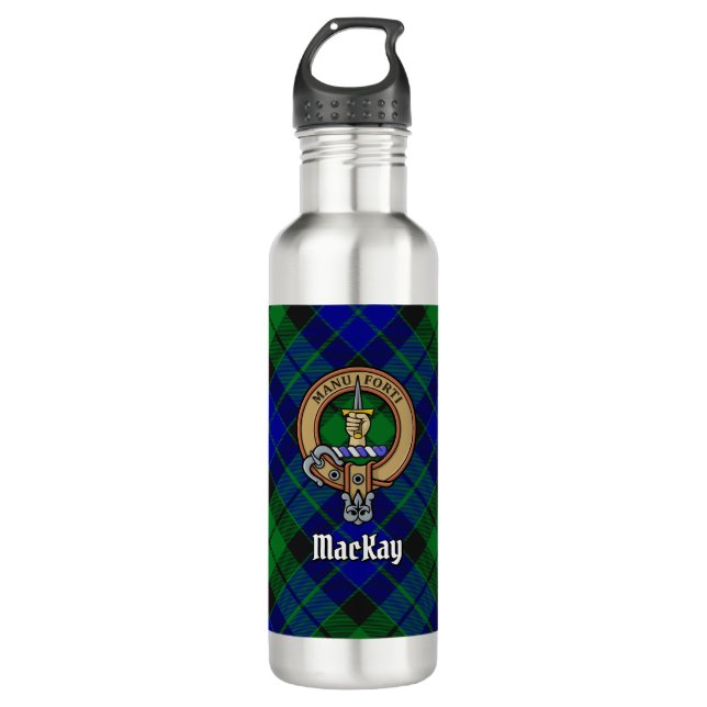 Clan MacKay Crest over Tartan 710 Ml Water Bottle (Front)