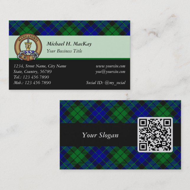 Clan MacKay Crest over Tartan Business Card (Front/Back)