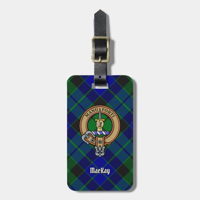 Clan MacKay Crest over Tartan Luggage Tag (Front Vertical)