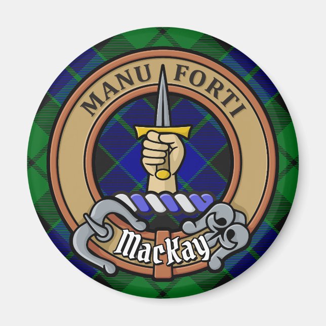 Clan MacKay Crest over Tartan Magnet (Front)