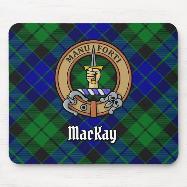 Clan MacKay Crest over Tartan Mouse Mat (Front)