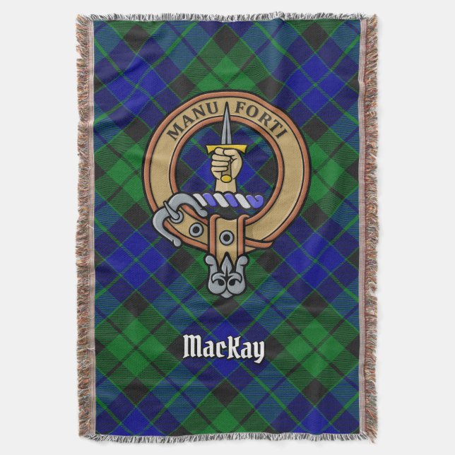 Clan MacKay Crest over Tartan Throw Blanket (Front Vertical)