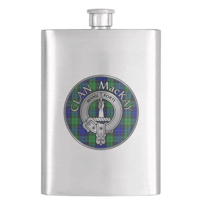 Clan MacKay Crest & Tartan Hip Flask (Front)