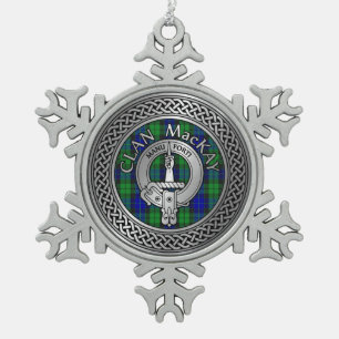 Clan MacKay Crest & Tartan Knot Snowflake Pewter Christmas Ornament