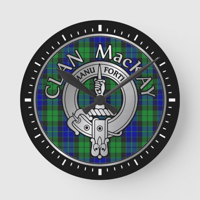 Clan MacKay Crest & Tartan Round Clock (Front)