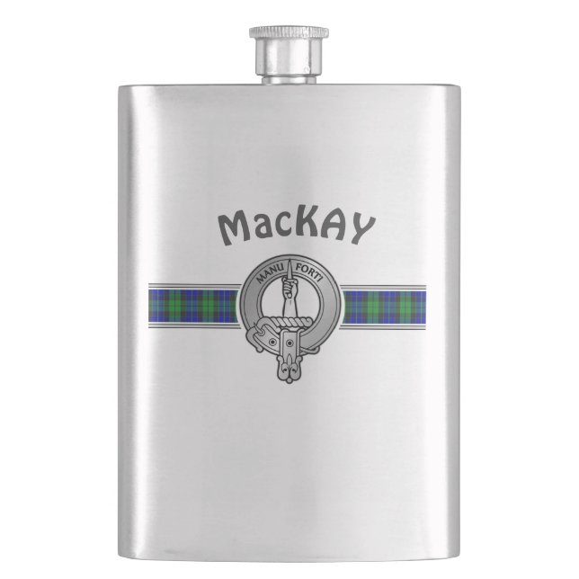 Clan MacKay (Edit) Crest & Tartan Hip Flask (Front)