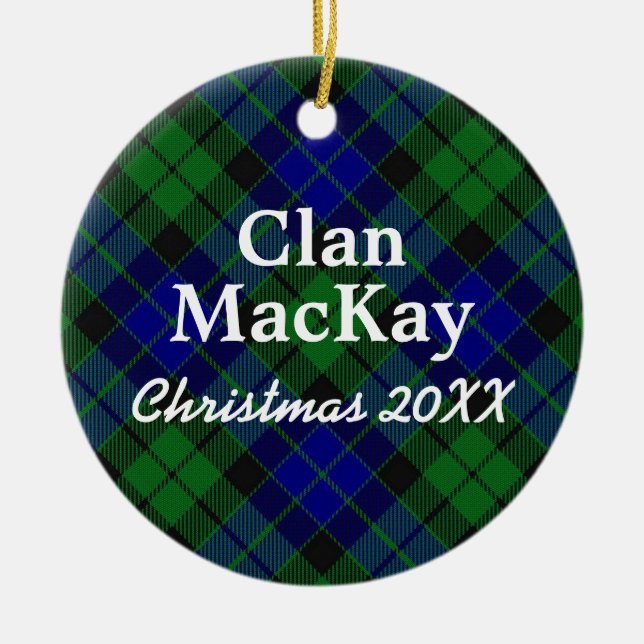 Clan MacKay Scottish Tartan Ceramic Tree Decoration (Front)