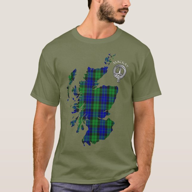 Clan MacKay Tartan Map & Crest T-Shirt (Front)
