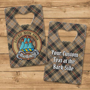 Clan MacKenzie Crest over Brown Hunting Tartan