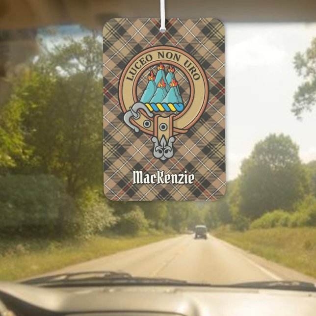 Clan MacKenzie Crest over Brown Hunting Tartan Car Air Freshener (Creator Uploaded)