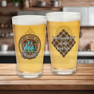 Clan MacKenzie Crest over Brown Hunting Tartan Glass