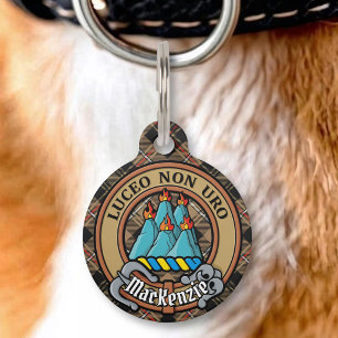 Clan MacKenzie Crest over Brown Hunting Tartan Pet Tag