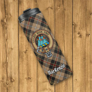 Clan MacKenzie Crest over Brown Hunting Tartan Thermal Tumbler