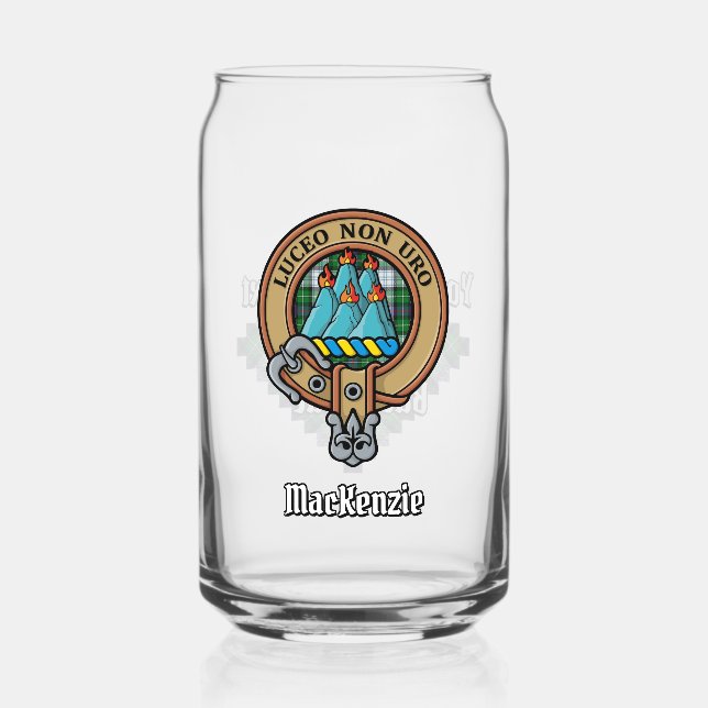 Clan MacKenzie Crest over Dress Tartan Can Glass (Front)
