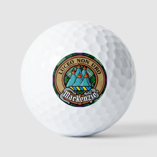 Clan MacKenzie Crest over Dress Tartan Golf Balls (Front)
