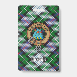 Clan MacKenzie Crest over Dress Tartan ID Badge
