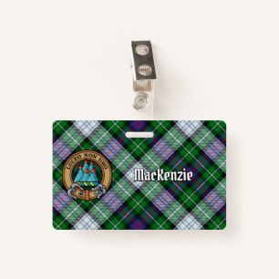 Clan MacKenzie Crest over Dress Tartan ID Badge