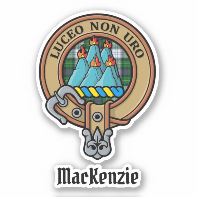 Clan MacKenzie Crest over Dress Tartan Sticker (Front)