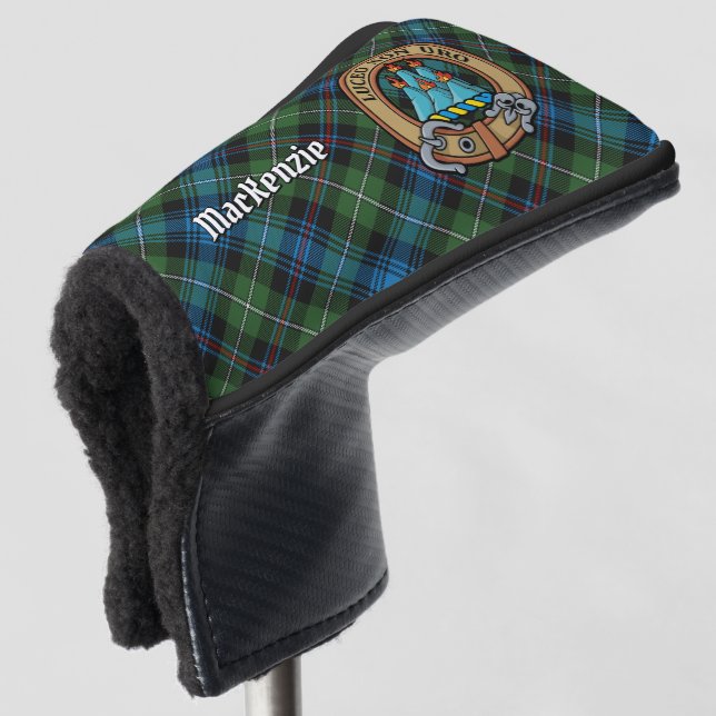 Clan MacKenzie Crest over Tartan Golf Head Cover (3/4 Front)