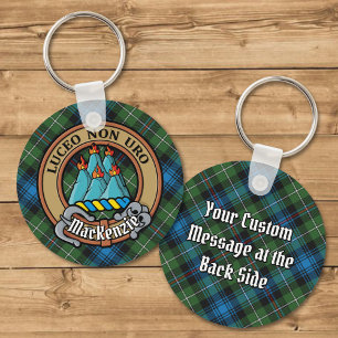 Clan MacKenzie Crest over Tartan Key Ring