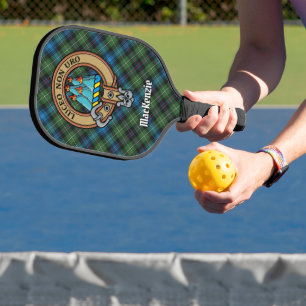 Clan MacKenzie Crest over Tartan Keychain Pickleball Paddle